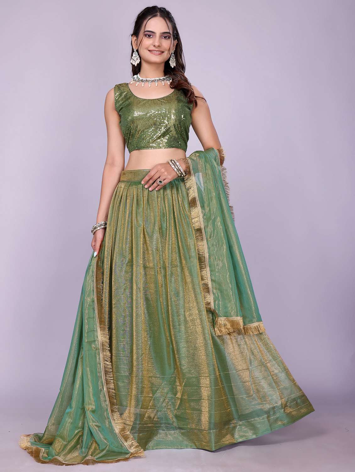 women solid flared semi-stitched lehenga