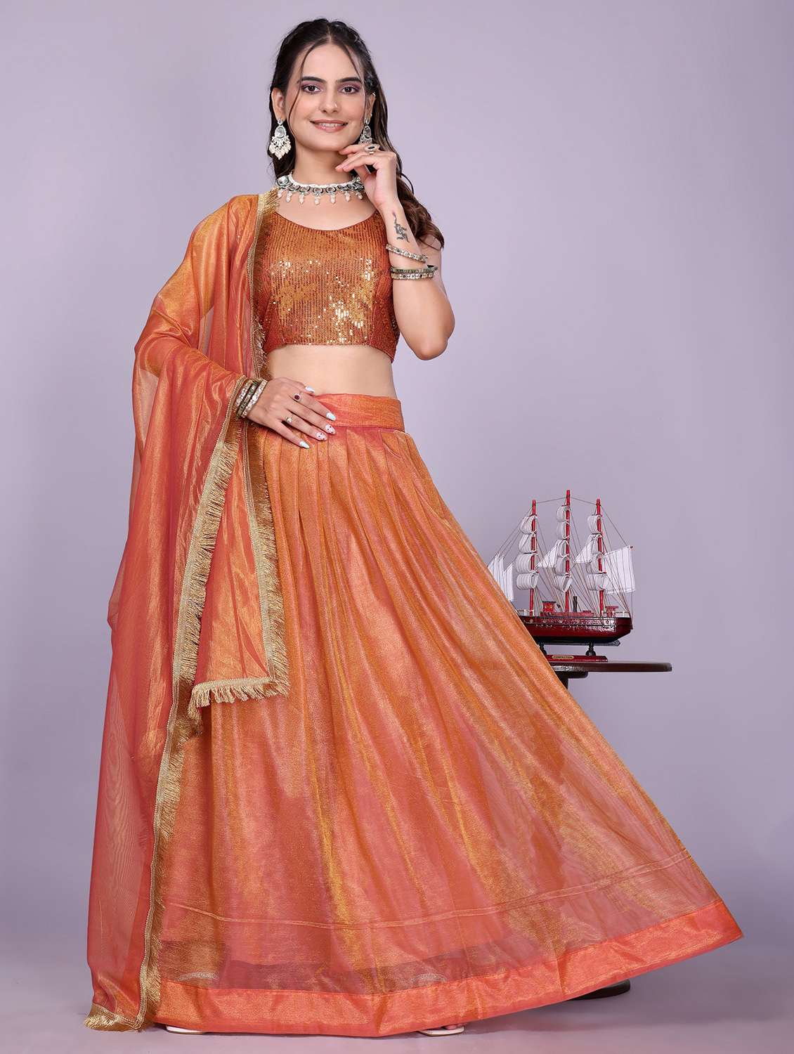 women solid flared semi-stitched lehenga