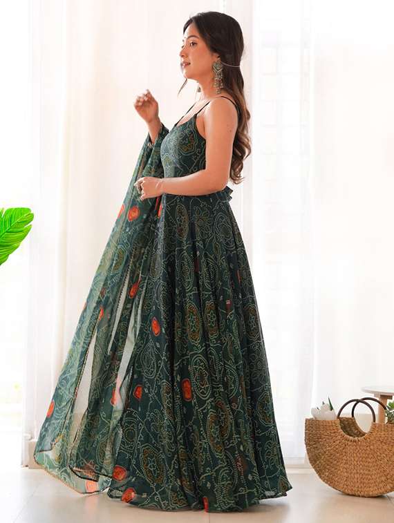 women bandhani printed shoulder strap kurta dupatta set - 22147149 - Standard Image - 2