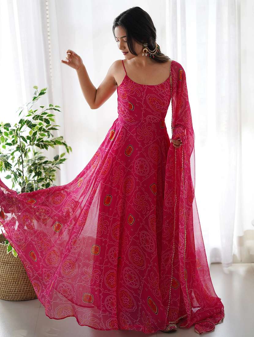 women bandhani printed shoulder strap kurta dupatta set - 22147150 - Standard Image - 2