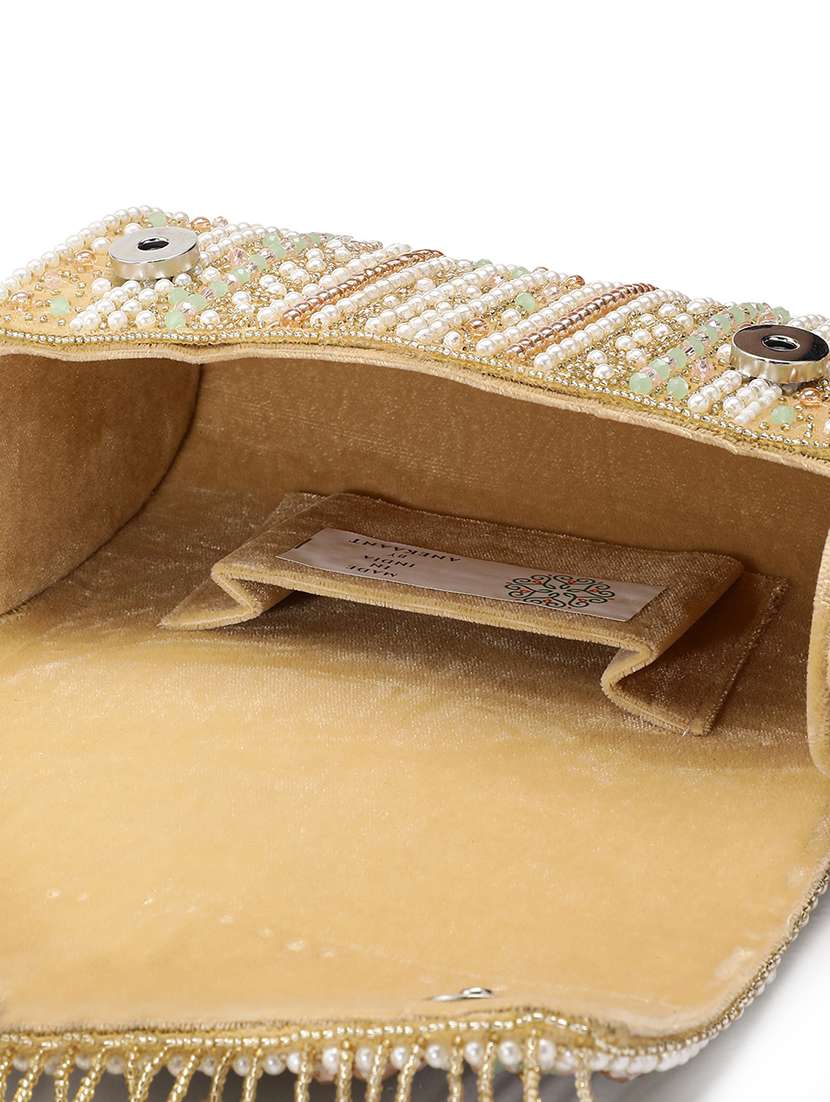 beige embellished velvet party clutch with handle - 22147167 - Standard Image - 2