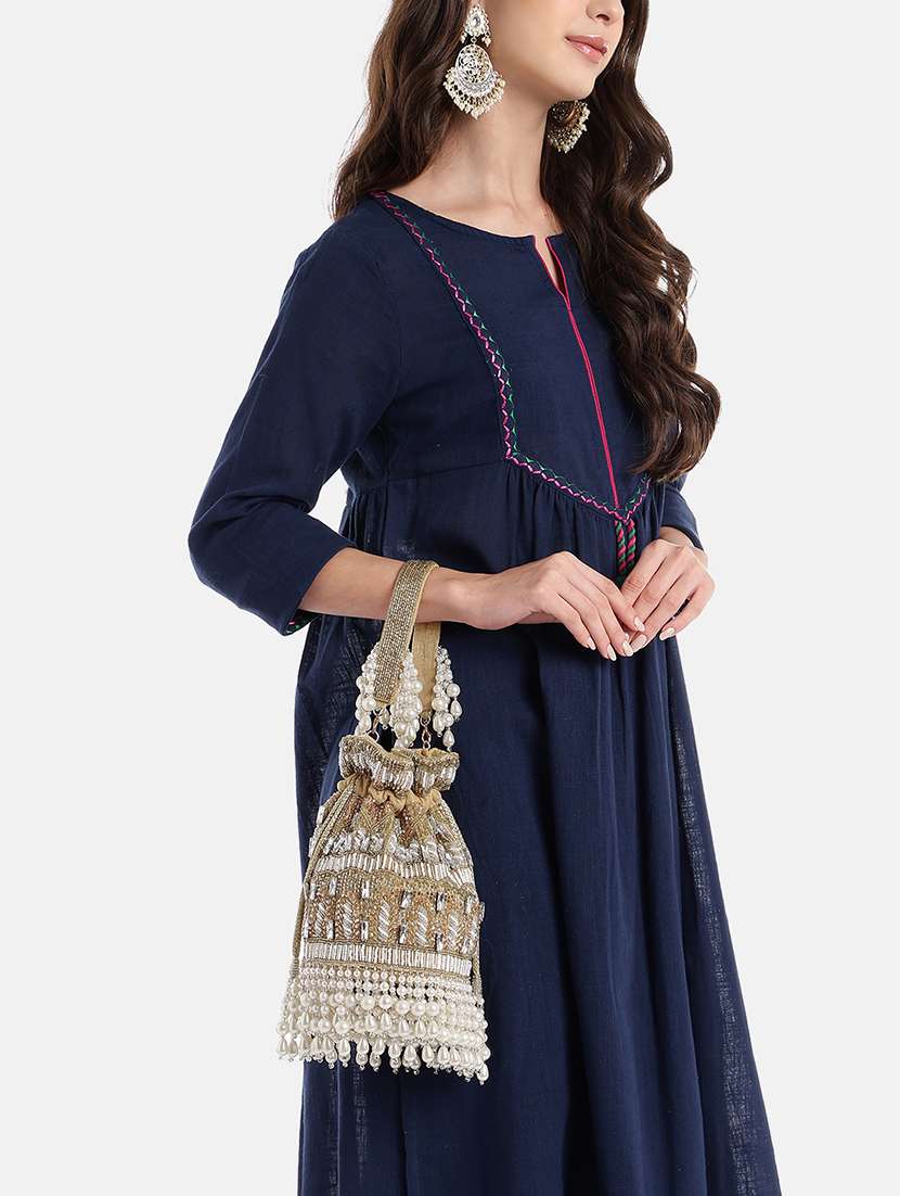 embellished velvet potli with drawstring closure - 22147172 -  Standard Image - 7