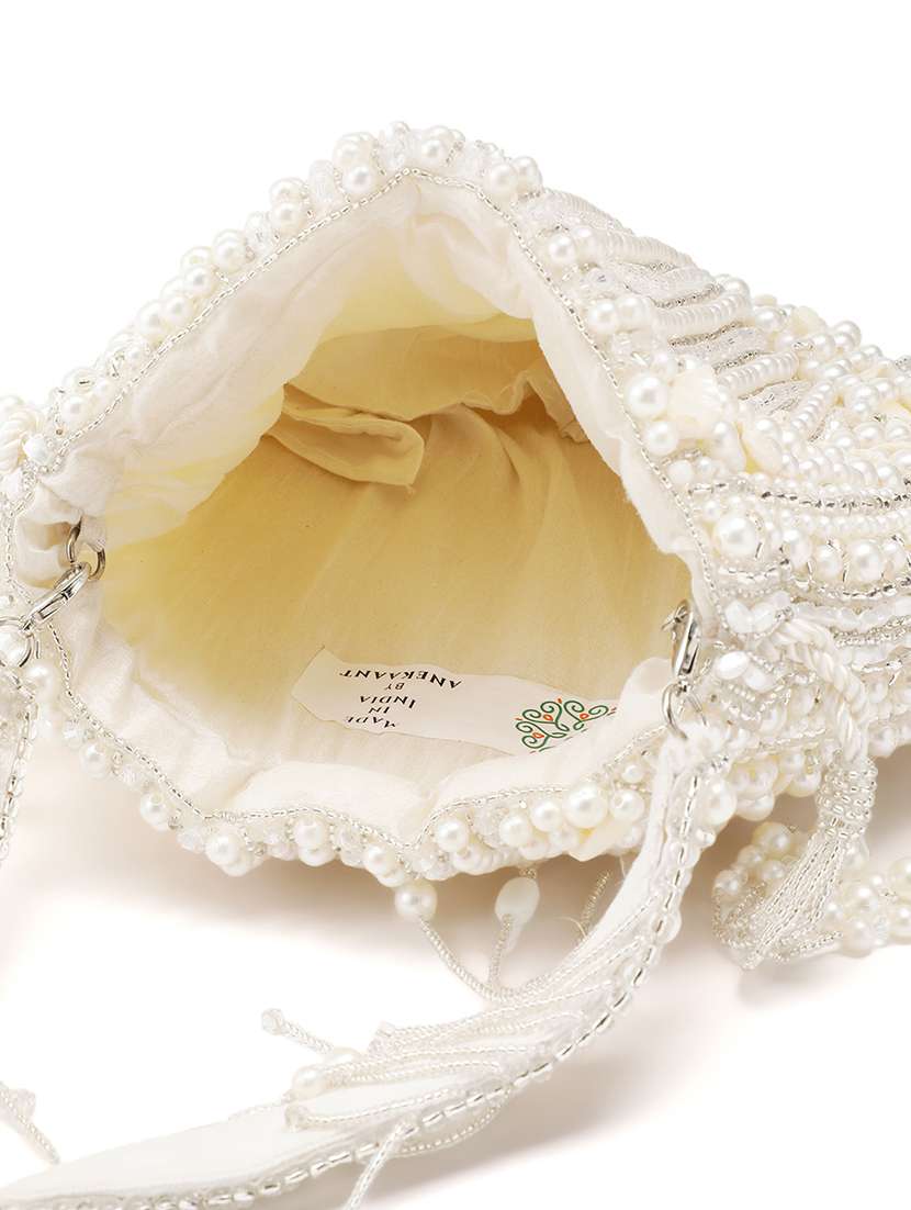 embellished pearl off white potli party - 22147173 -  Standard Image - 2