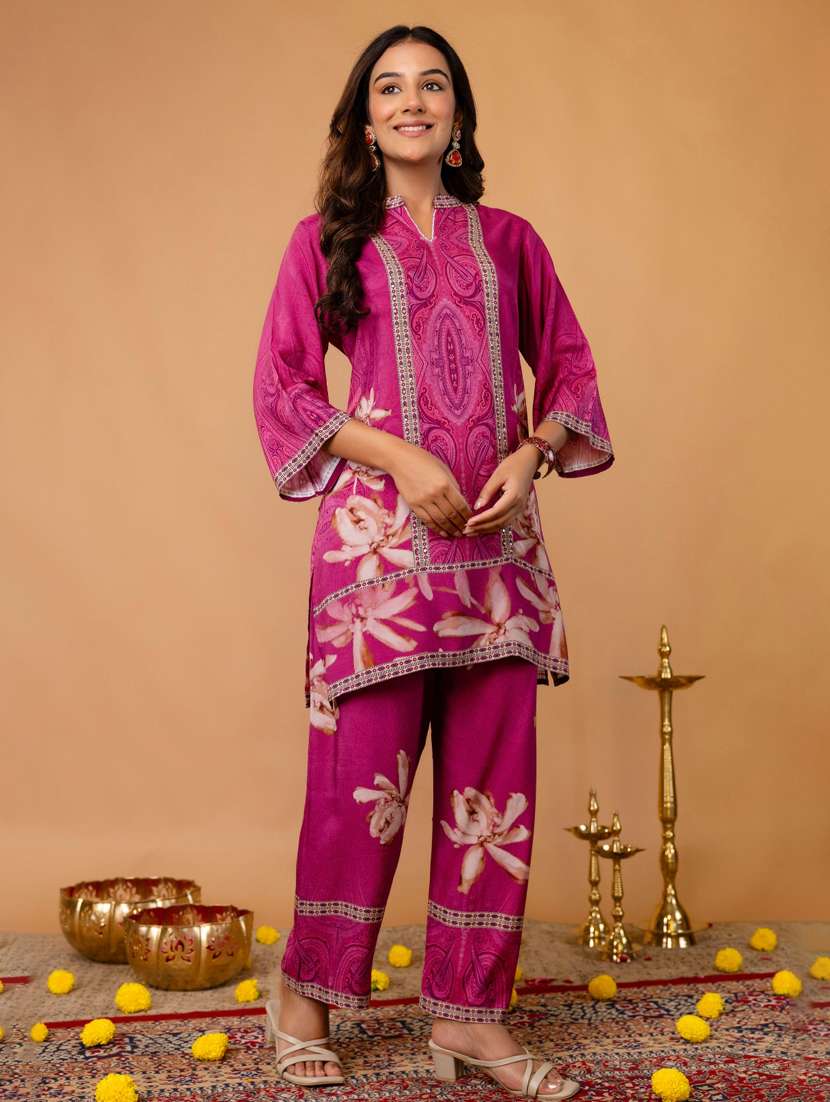 women three quarter sleeve regular fit ethnic co-ord set - 22147201 -  Standard Image - 2