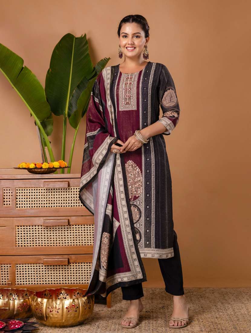 women printed three quarter sleeve kurta pant with dupatta set - 22147211 -  Standard Image - 2