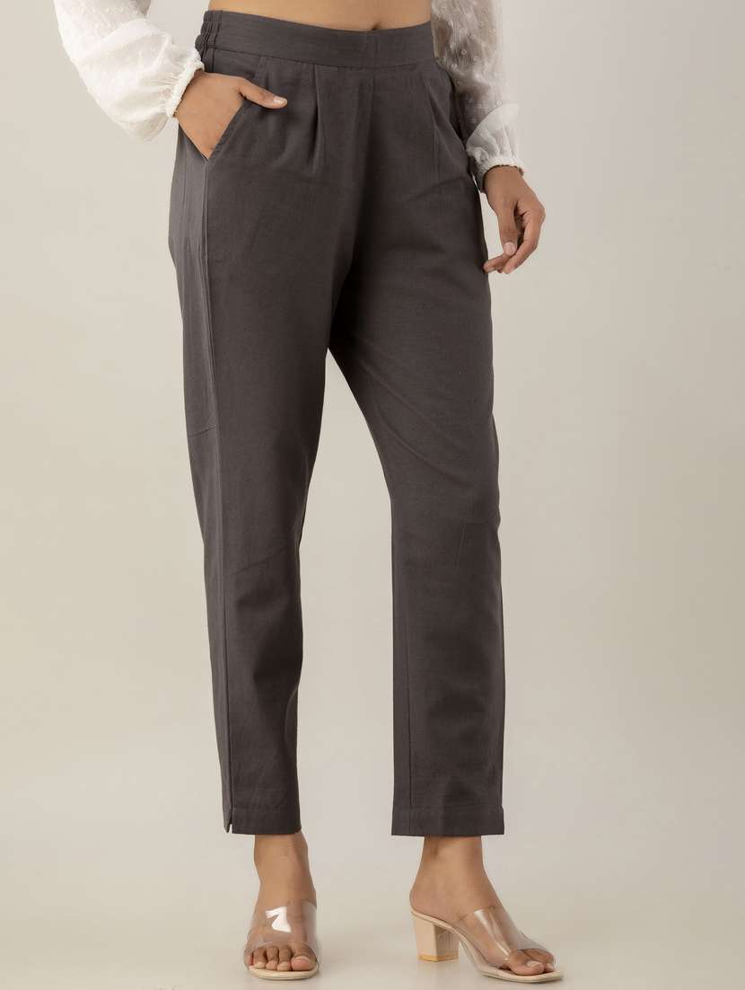 women solid mid rise cigarette pants  - 22147231 -  Standard Image - 2