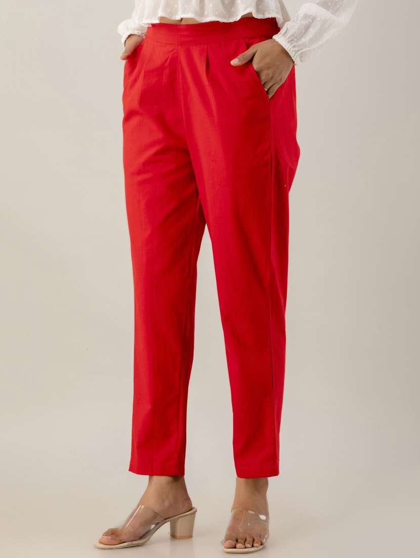 women solid mid rise cigarette pants  - 22147232 -  Standard Image - 2