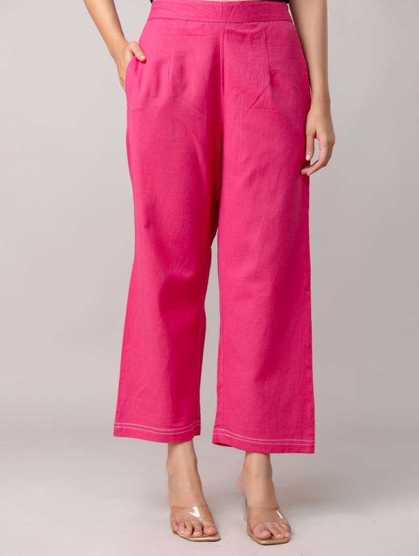 women solid mid rise straight trouser