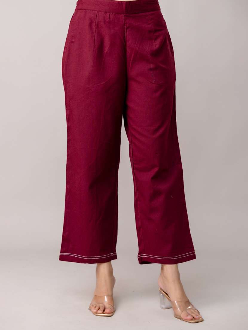 women solid mid rise straight trouser - 22147238 -  Standard Image - 2