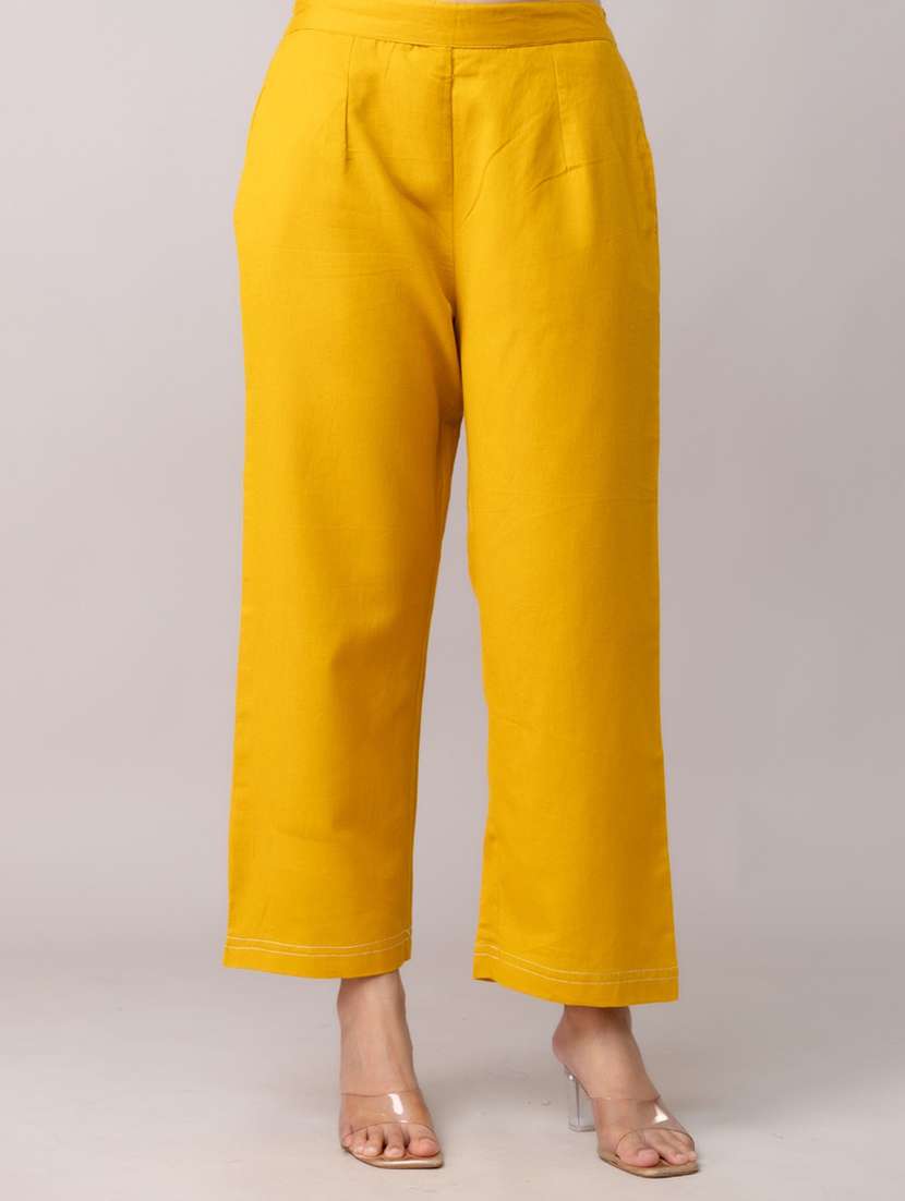 women solid mid rise straight trouser