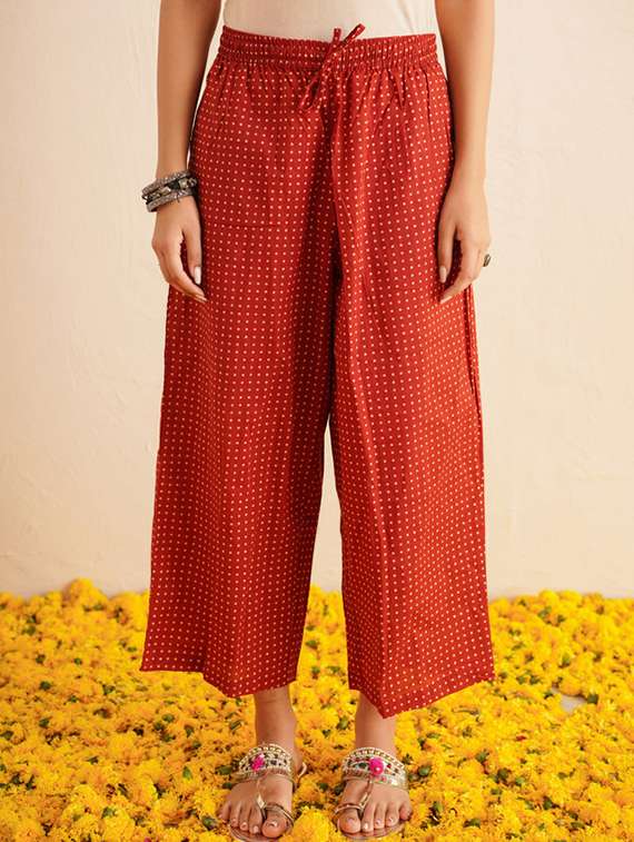 women polka dot three quarter sleeve kurta palazzo set - 22147255 -  Standard Image - 2