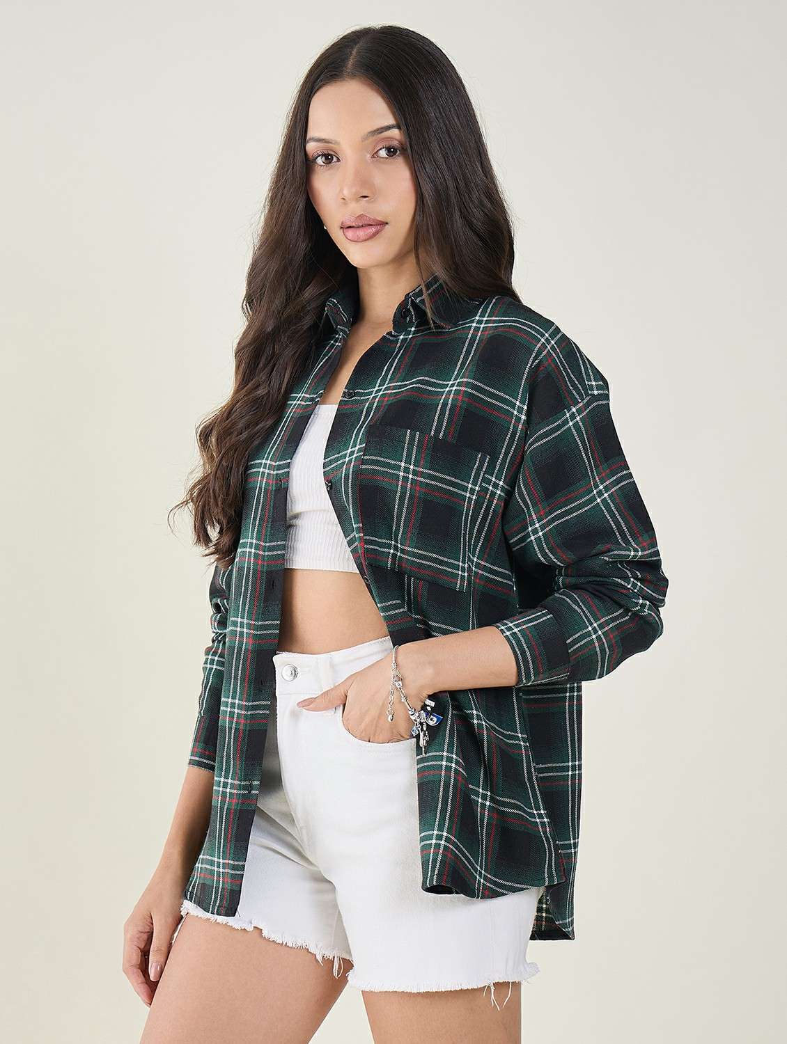 women checkered long sleeve oversized shirt - 22147433 - Standard Image - 2