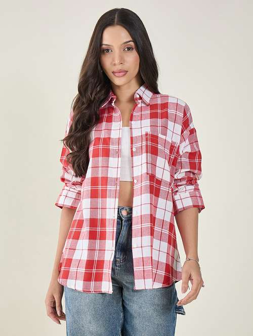 women checkered long sleeve oversized shirt - 22147434 -  Standard Image - 0
