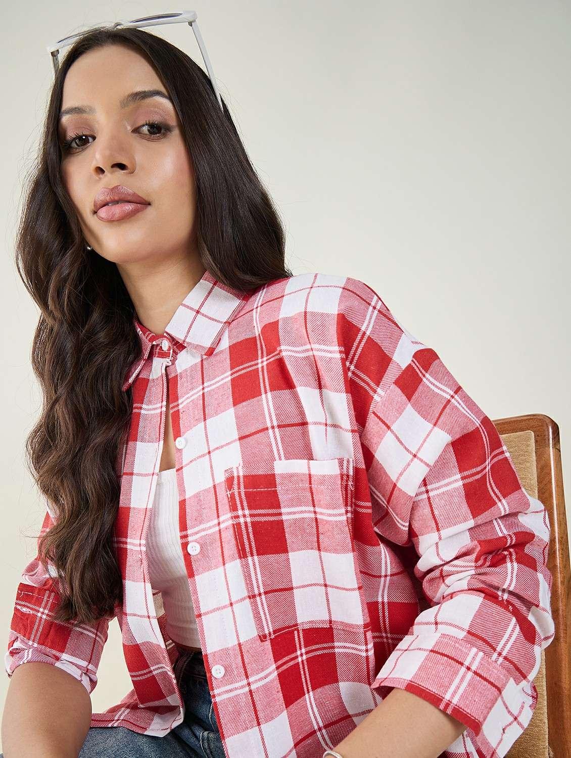 women checkered long sleeve oversized shirt - 22147434 - Standard Image - 2