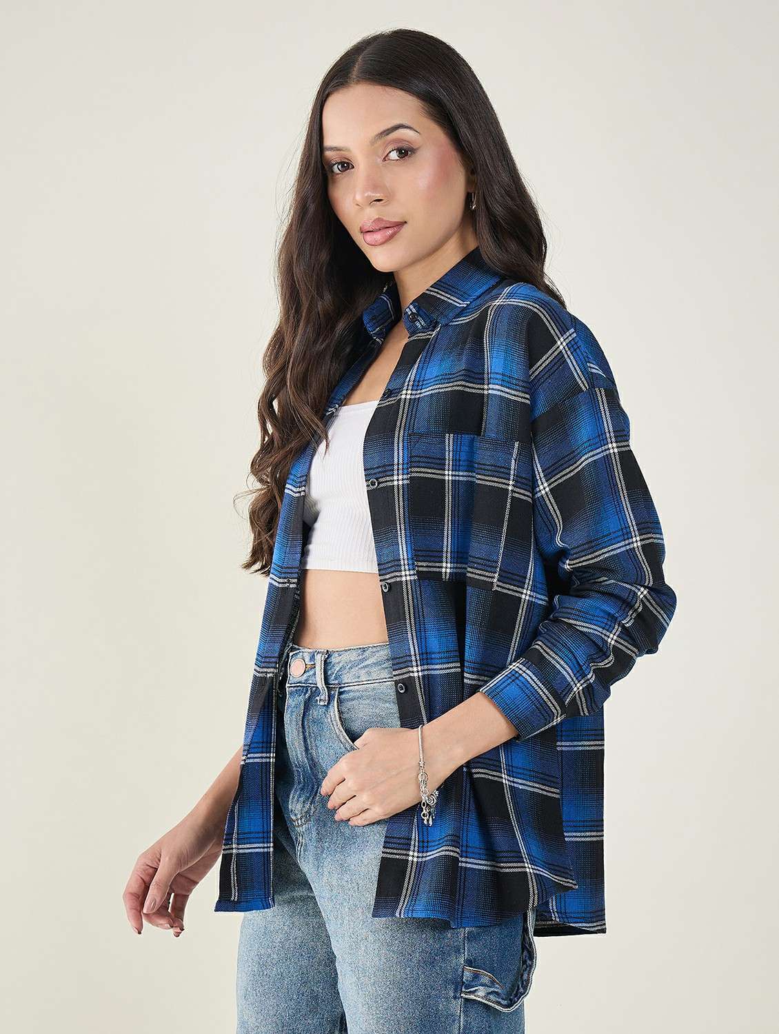women checkered long sleeve oversized shirt - 22147436 - Standard Image - 2