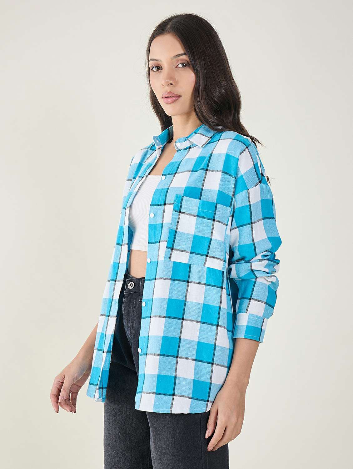 women checkered long sleeve oversized shirt - 22147437 -  Standard Image - 2