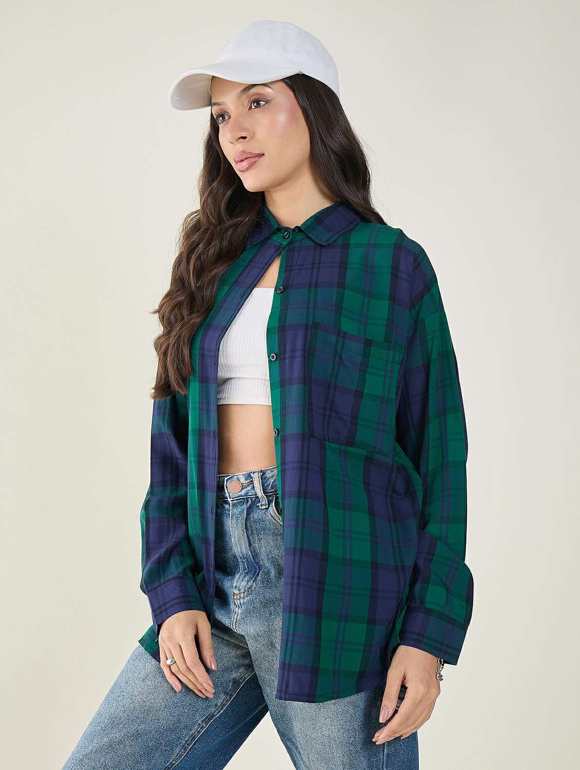 women checkered long sleeve oversized shirt - 22147438 -  Standard Image - 2