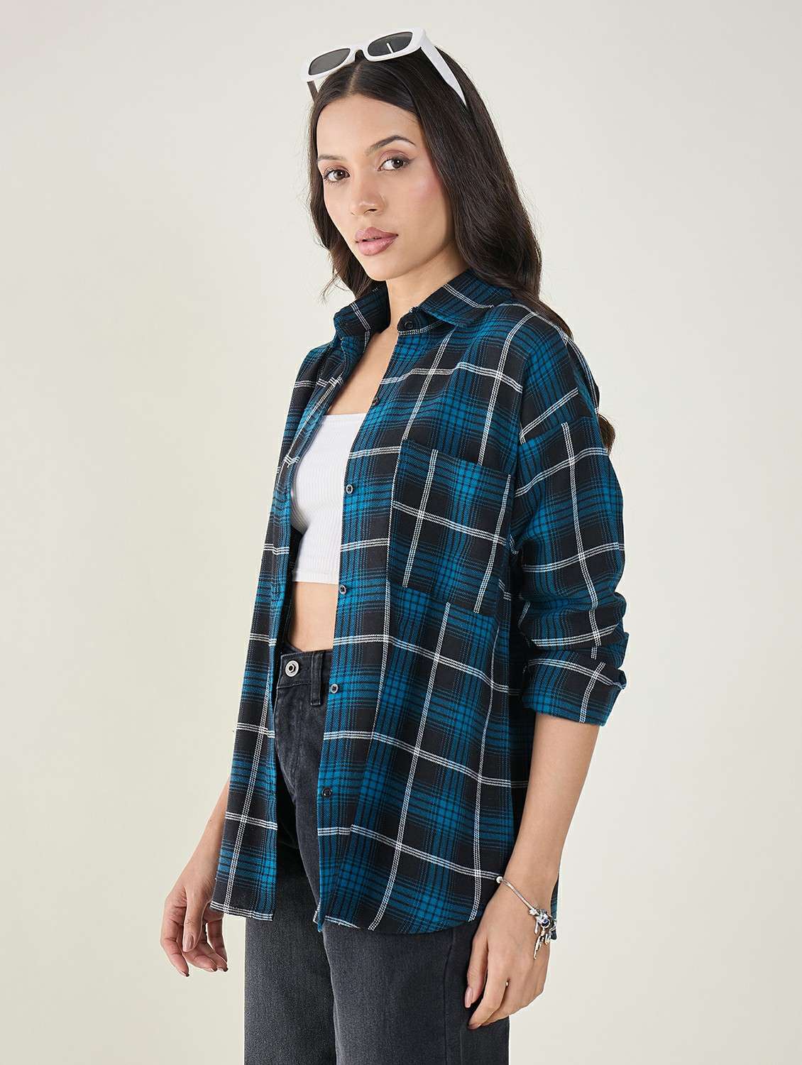 women checkered long sleeve oversized shirt - 22147439 -  Standard Image - 2