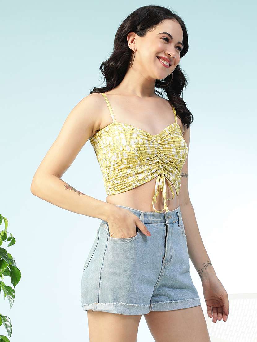 women printed shoulder strap smocked crop top - 22147447 -  Standard Image - 2
