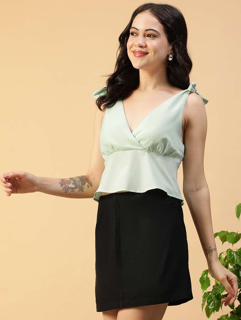 women solid overlap neck sleeveless peplum top - 22147455 -  Standard Image - 2