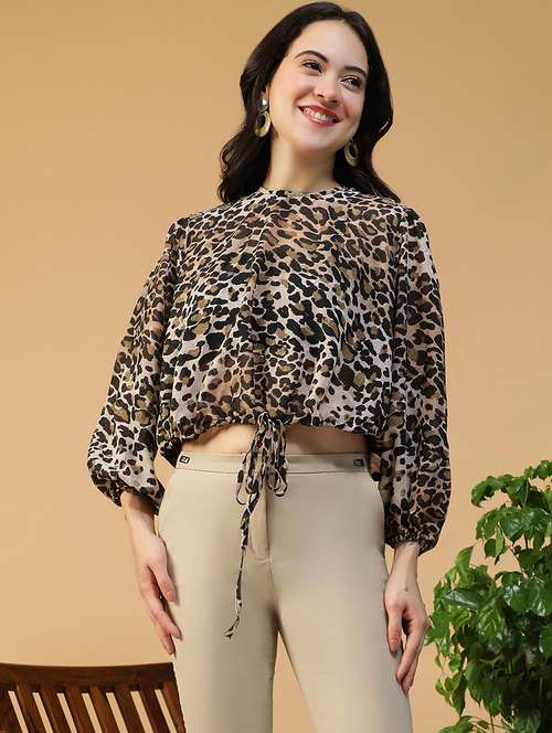 women animal print puff sleeve blouson top - 22147471 -  Standard Image - 0