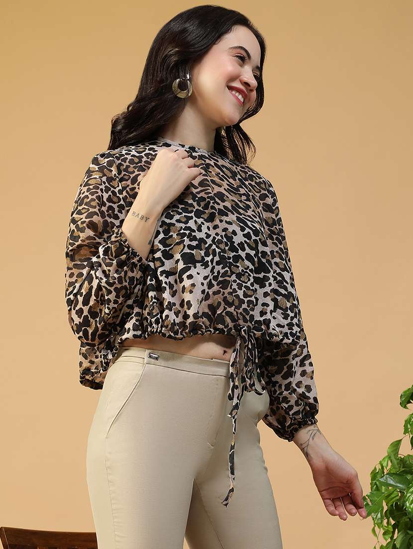 women animal print puff sleeve blouson top - 22147471 -  Standard Image - 2