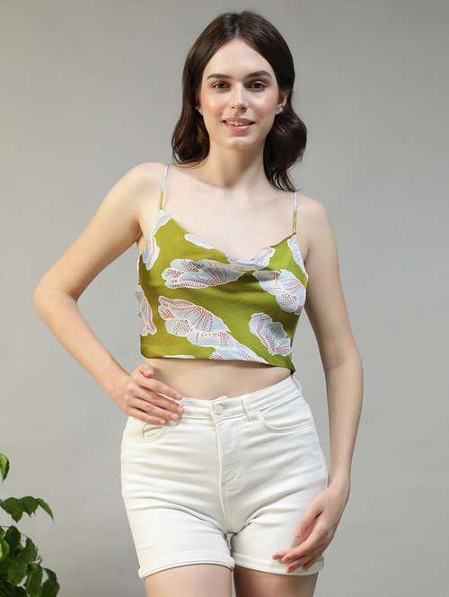 women printed shoulder strap crop top - 22147488 - Standard Image - 0