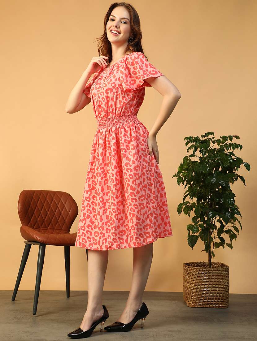 women animal print flared sleeve fit & flare dress - 22147509 -  Standard Image - 2