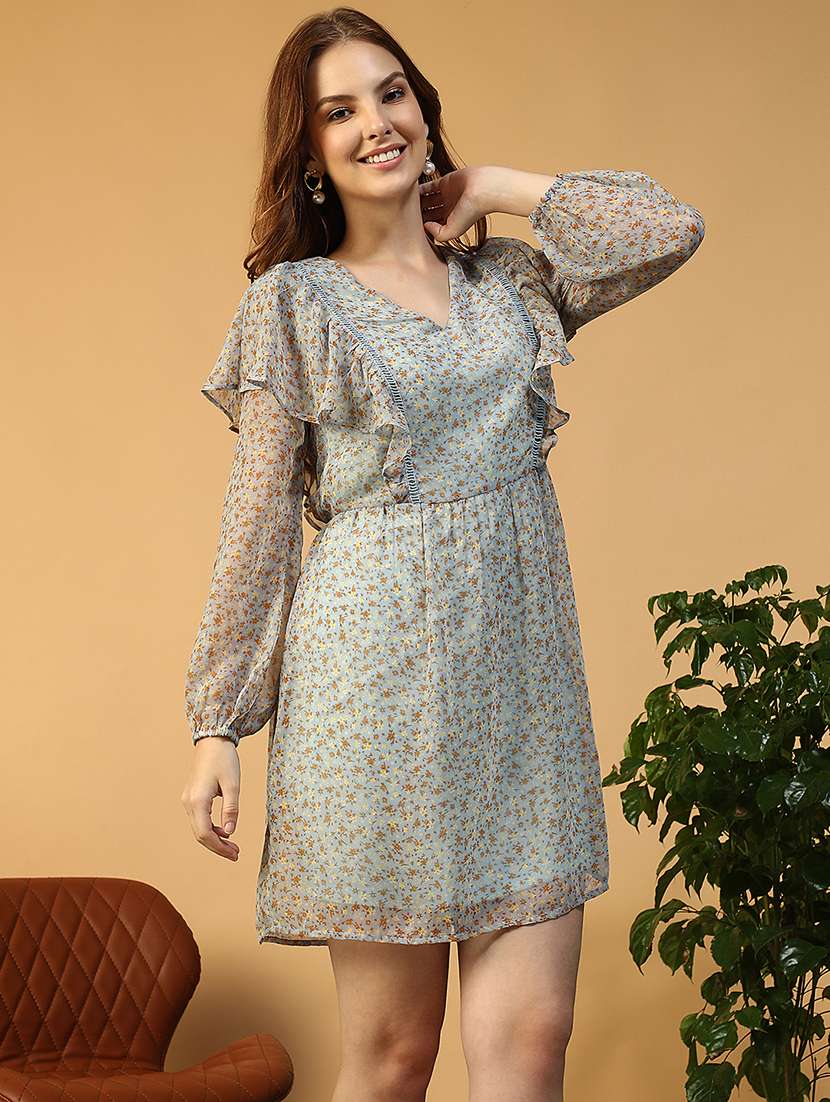 women printed  puff sleeve a-line dress - 22147510 -  Standard Image - 2