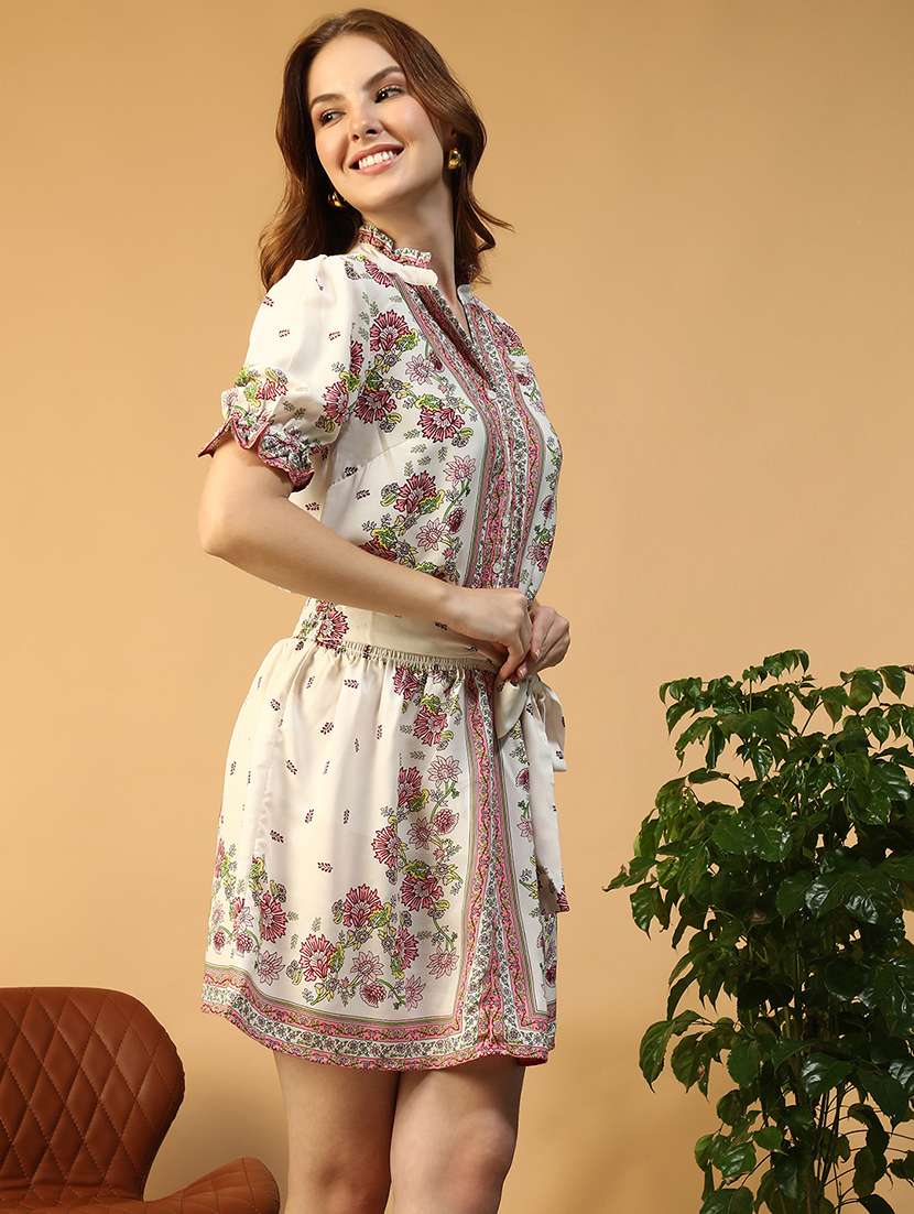 women printed puff sleeve fit & flare dress - 22147513 -  Standard Image - 2