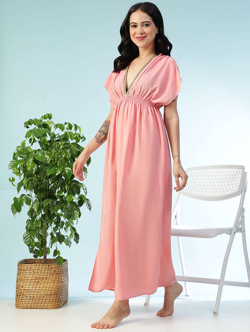 women solid short sleeve beachwear coverup - 22147535 -  Standard Image - 2