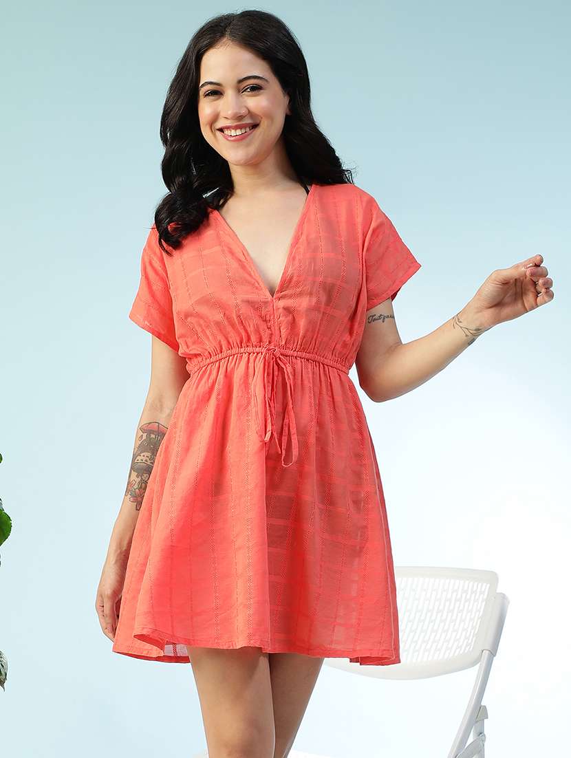 women solid short sleeve a-line dress