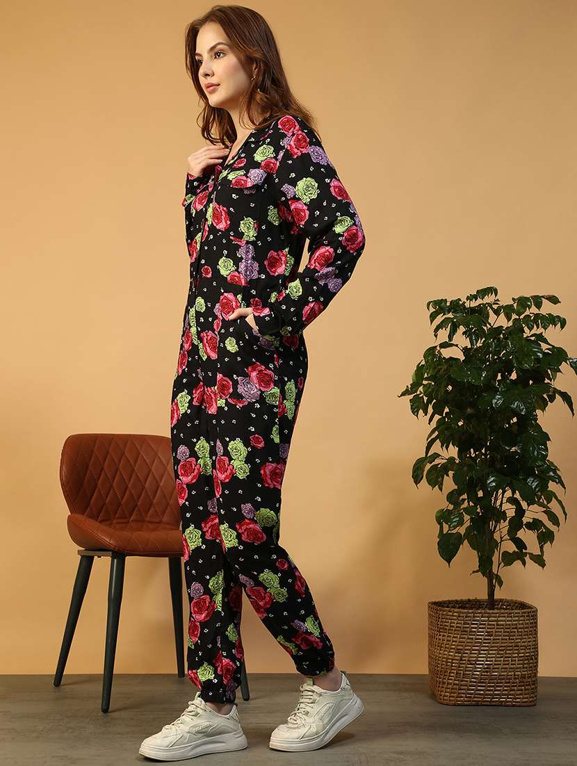 women floral print collared long sleeve jumpsuit - 22147545 -  Standard Image - 2