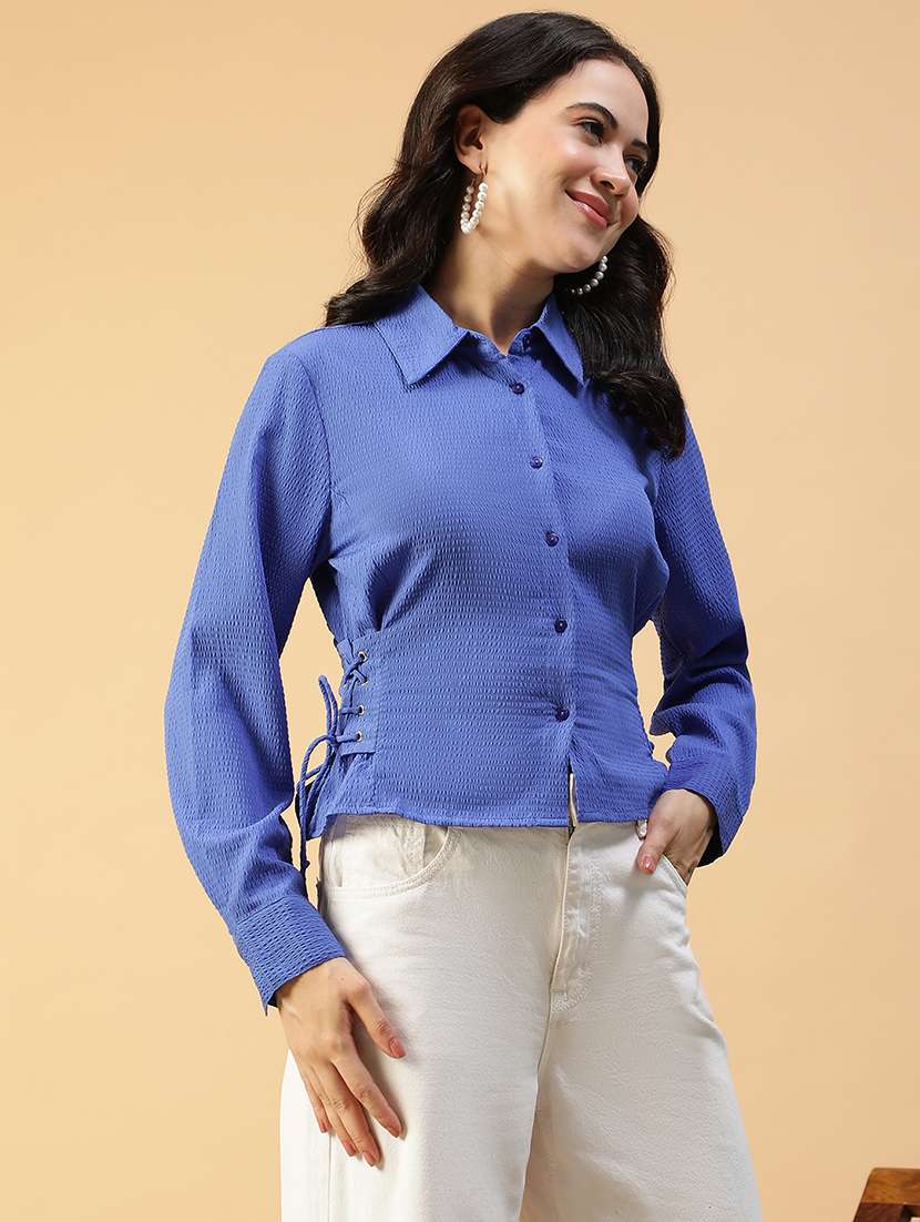 women solid collared long sleeve regular shirt - 22147553 -  Standard Image - 2