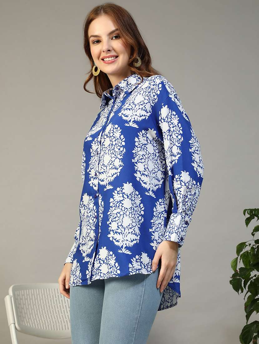 women printed collared long sleeve regular shirt - 22147556 -  Standard Image - 2