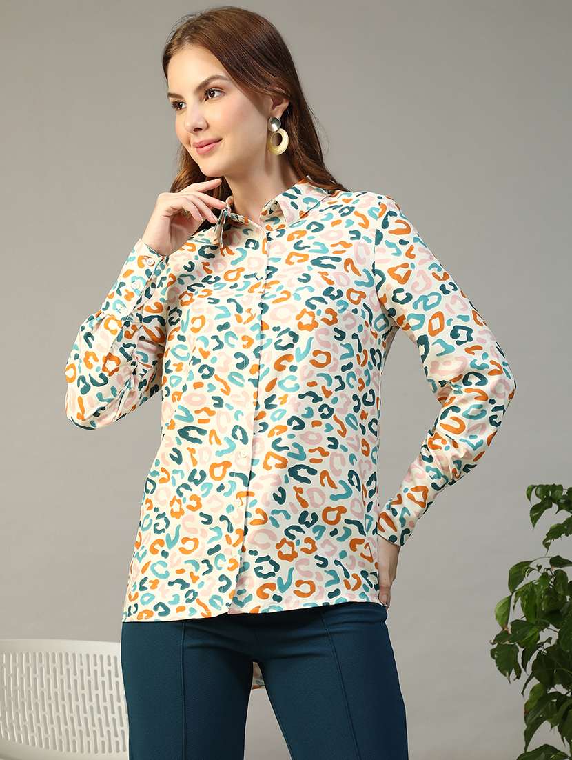women printed collared long sleeve regular shirt - 22147557 -  Standard Image - 2