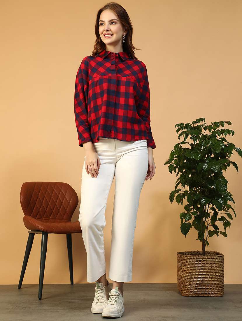 women checkered collared long sleeve shirt - 22147560 -  Standard Image - 2