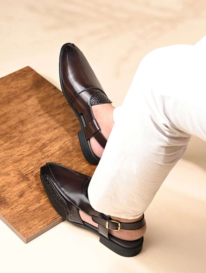 men brown back strap sandal - 22147589 -  Standard Image - 2