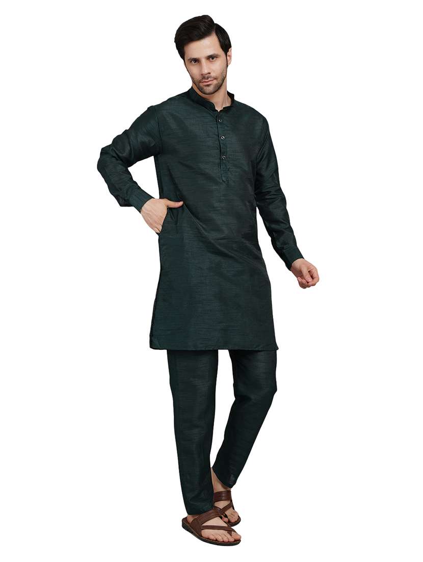men solid long sleeve kurta with trousers ethnic wear set - 22147686 -  Standard Image - 2