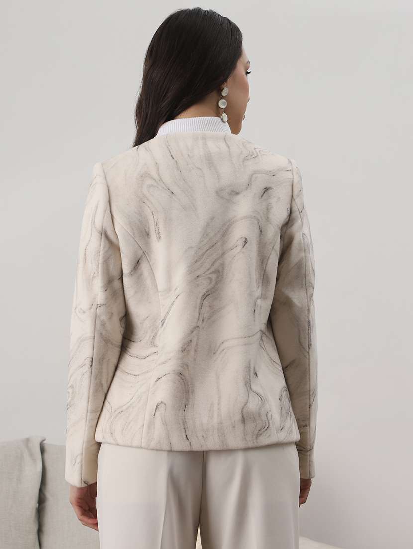 globus women off white round neck long sleeves self design winter wear overcoat - 22147772 -  Standard Image - 2