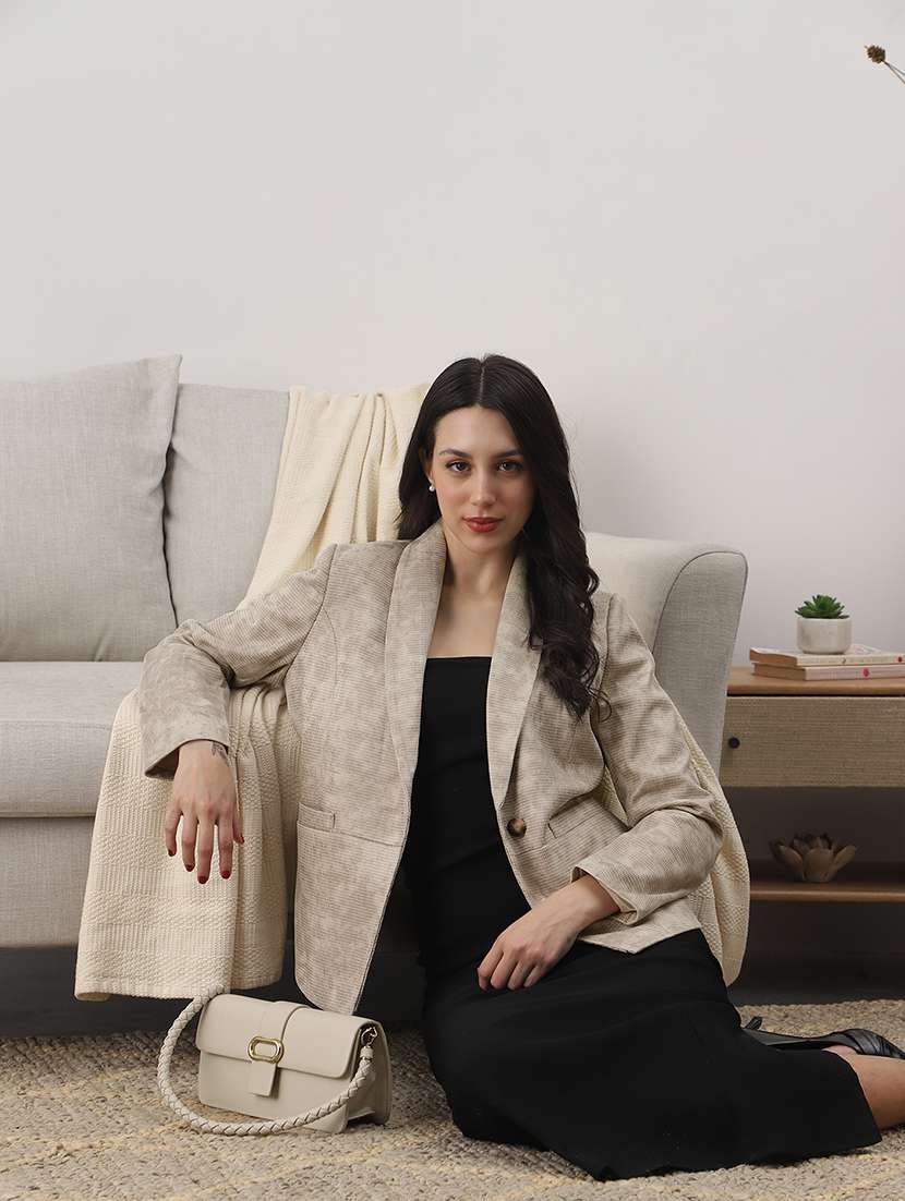 globus women beige shawl collar long sleeves self design 2 pockets winterwear overcoat - 22147775 -  Standard Image - 2