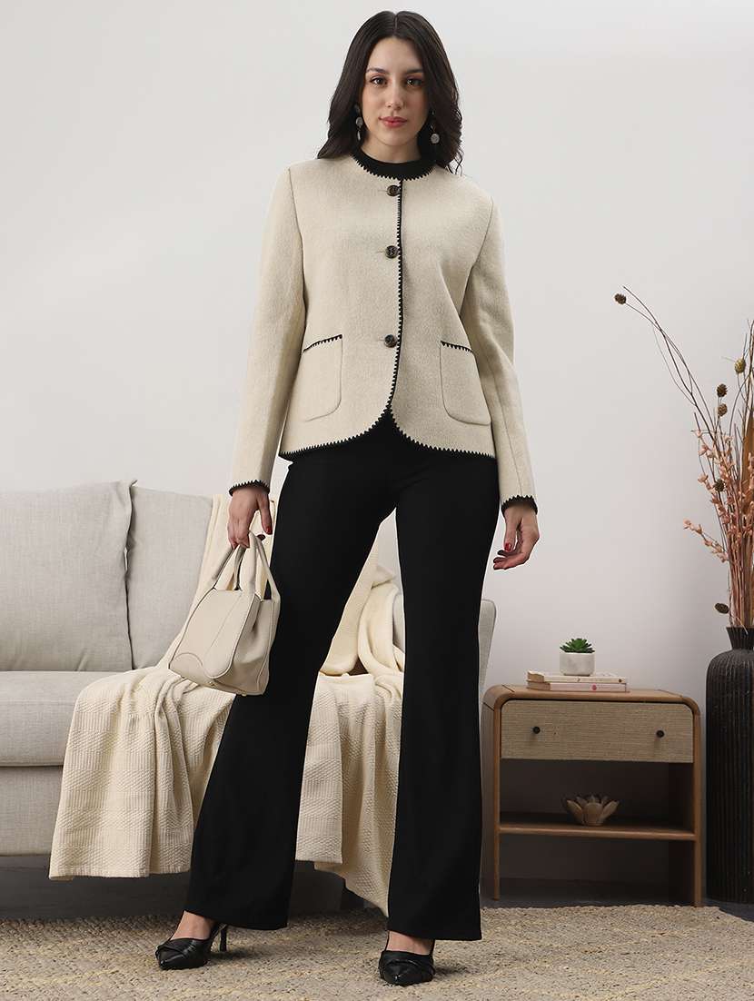 globus women camel beige round neck long sleeves embroidered detail self design 2 pockets winterwear overcoat - 22147781 -  Standard Image - 2