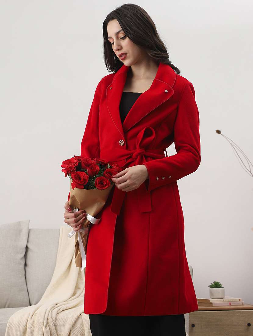 women solid long sleeve trench coat - 22147783 - Standard Image - 2