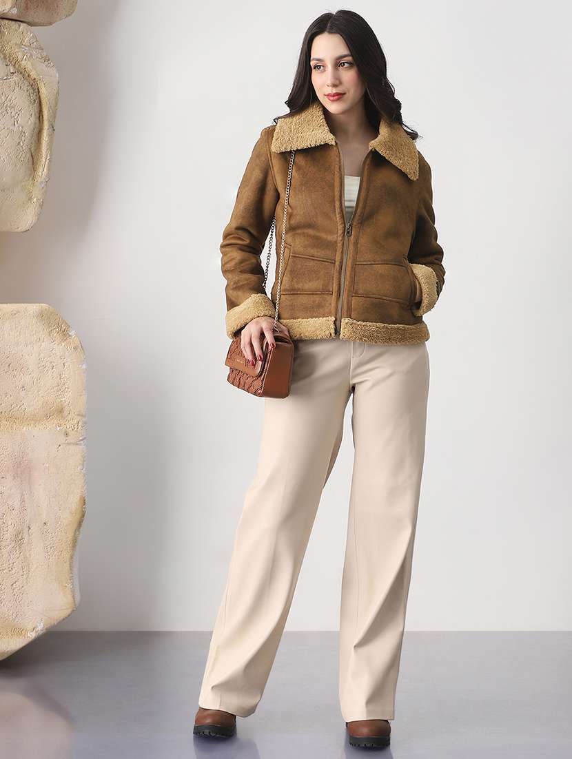 women solid collared long sleeve jacket - 22147784 - Standard Image - 2