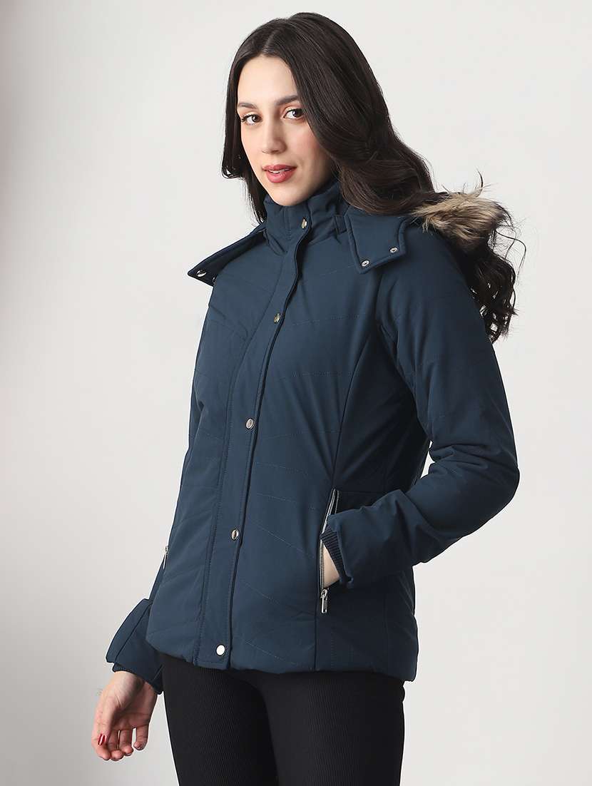 women solid long sleeve hooded quilted jacket - 22147787 -  Standard Image - 2