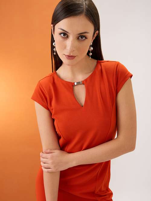 globus women rust keyhole neck short sleeves mini sheath workwear dress - 22147791 -  Standard Image - 0