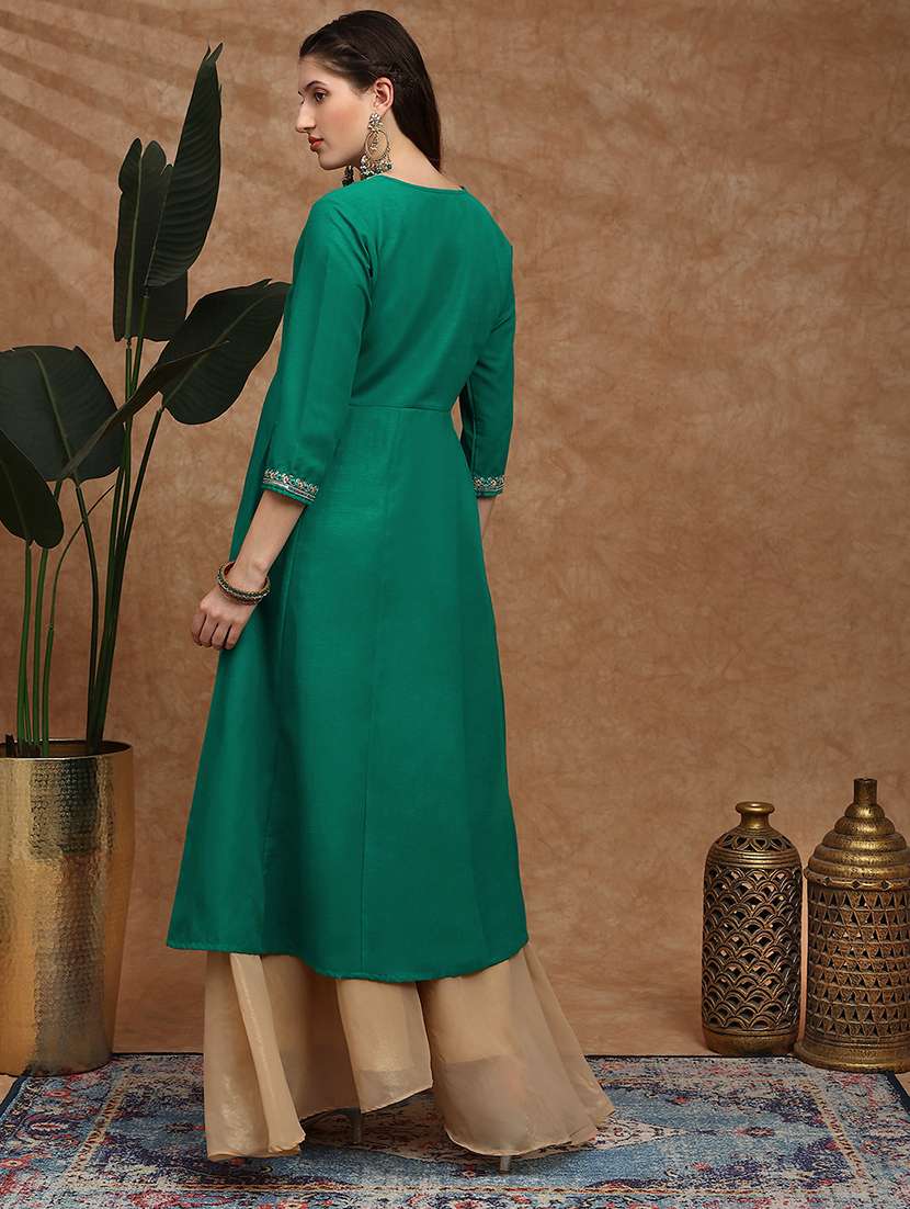 women embroidered three quarter sleeve anarkali kurta - 22147794 -  Standard Image - 2