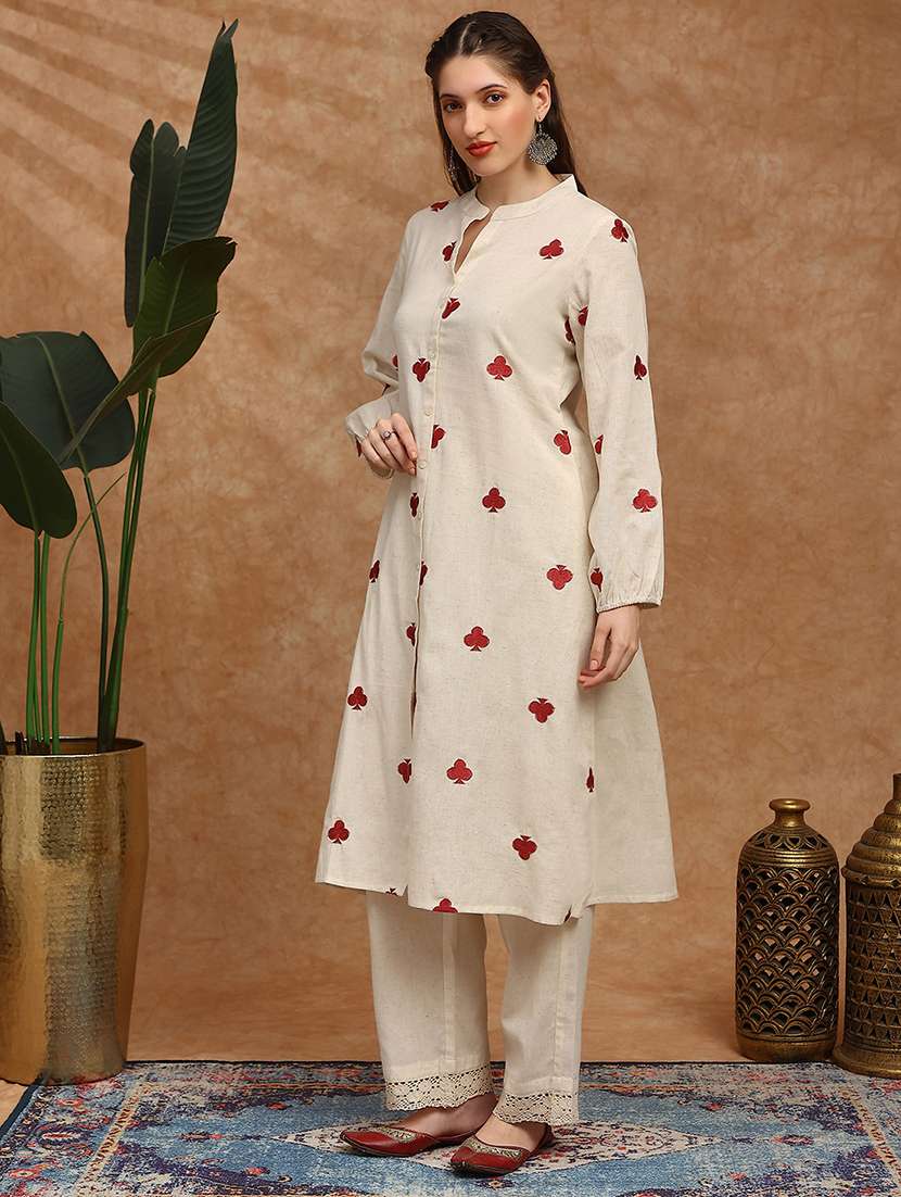 women embroidered bishop sleeve kurta pant set - 22147800 -  Standard Image - 2