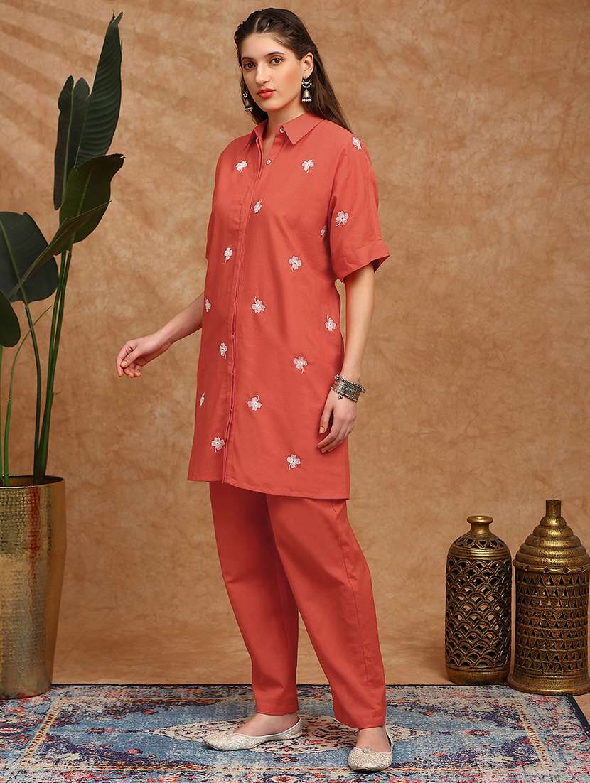 women embroidered short sleeve ethnic co-ord set - 22147802 -  Standard Image - 2