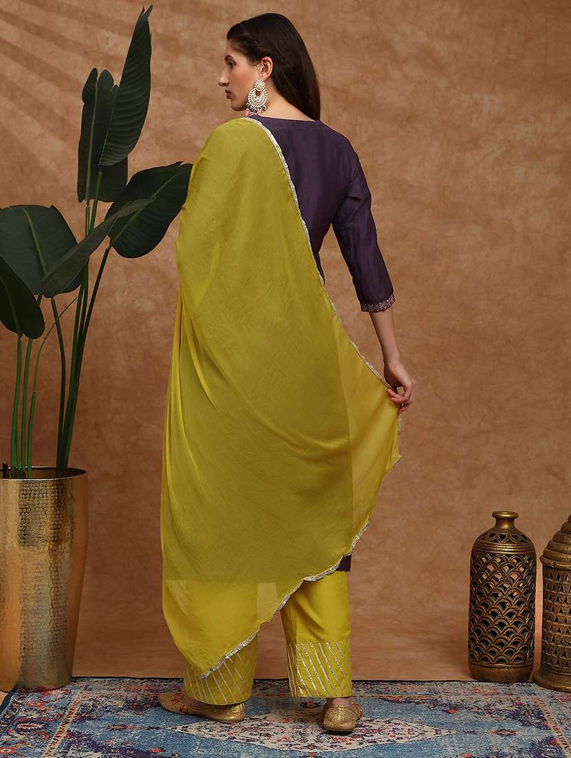 women embroidered three quarter sleeve kurta pant with dupatta set - 22147807 -  Standard Image - 2